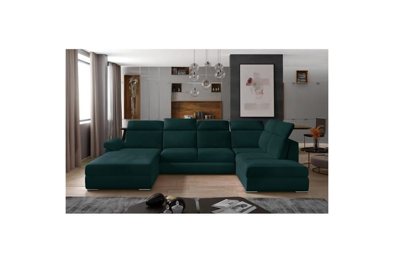 Seksjon Eltap Evanell 336x211x102 cm - Mat Velvet 75, Grønn, Venstre - Møbler - Sofaer - Sovesofaer