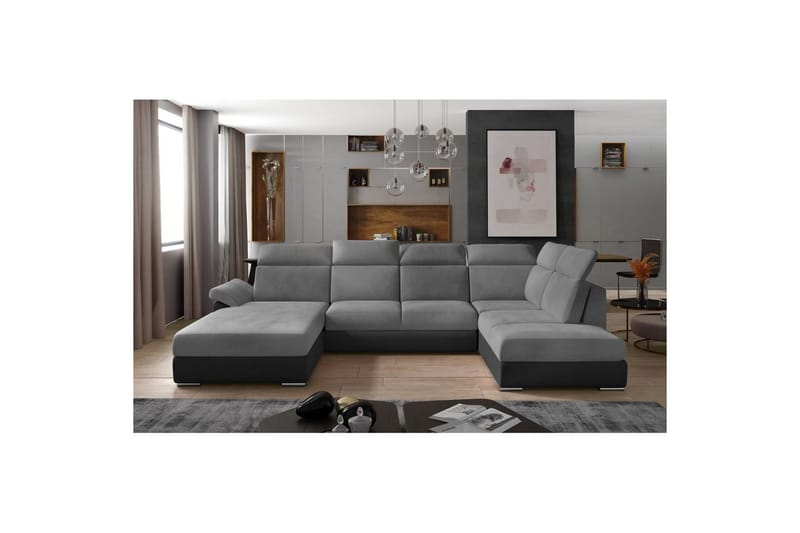 Seksjon Eltap Evanell 336x211x102 cm - Monolith 84, Monolith 97, Lys grå, Mørk grå, Venstre - Møbler - Sofaer - Sovesofaer
