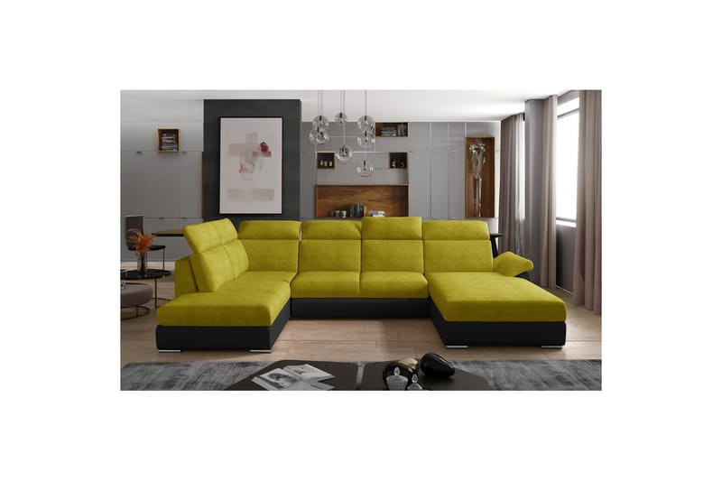 Seksjon Eltap Evanell 336x211x102 cm - Omega 68, Soft 11, Gul, Svart, Høyre - Møbler - Sofaer - Sovesofaer
