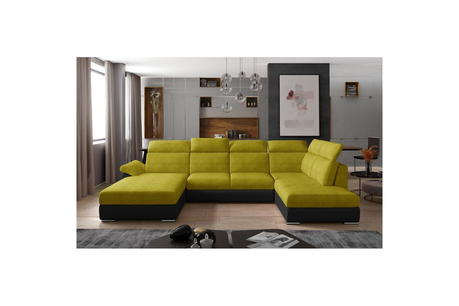 Seksjon Eltap Evanell 336x211x102 cm - Omega 68, Soft 11, Gul, Svart, Venstre