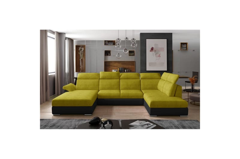 Seksjon Eltap Evanell 336x211x102 cm - Omega 68, Soft 11, Gul, Svart, Venstre - Møbler - Sofaer - Sovesofaer