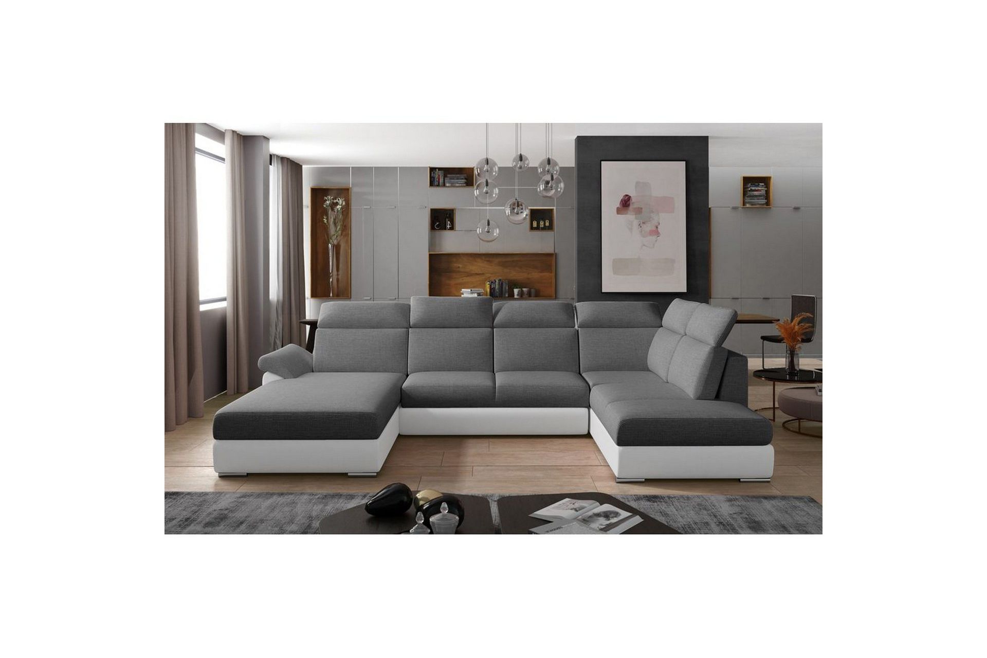 Seksjon Eltap Evanell 336x211x102 cm - Sawana 05, Soft 17, Grå, Hvit, Venstre