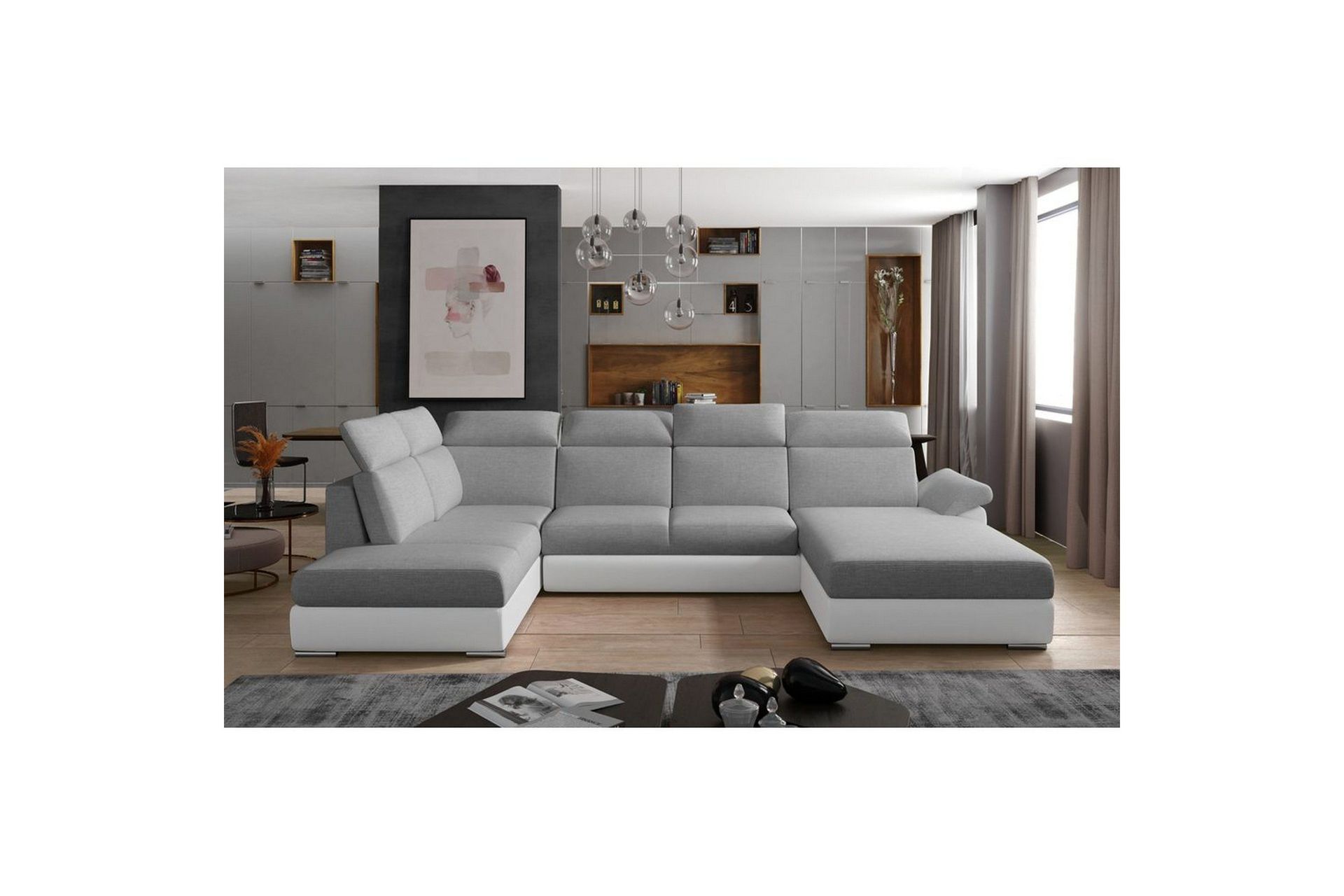 Seksjon Eltap Evanell 336x211x102 cm - Sawana 21, Soft 17, Grå, Hvit, Høyre