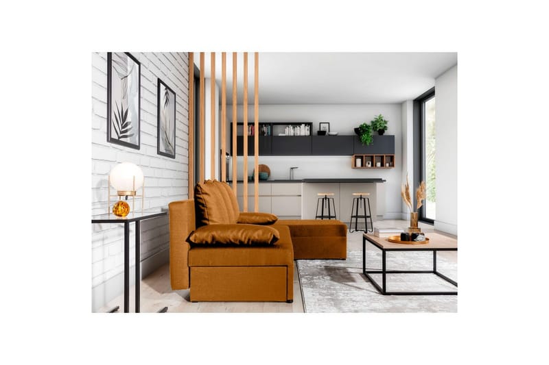 Seksjon Eltap Gino 201x143x90 cm - Nube 45, Gul - Møbler - Sofaer - Sovesofaer