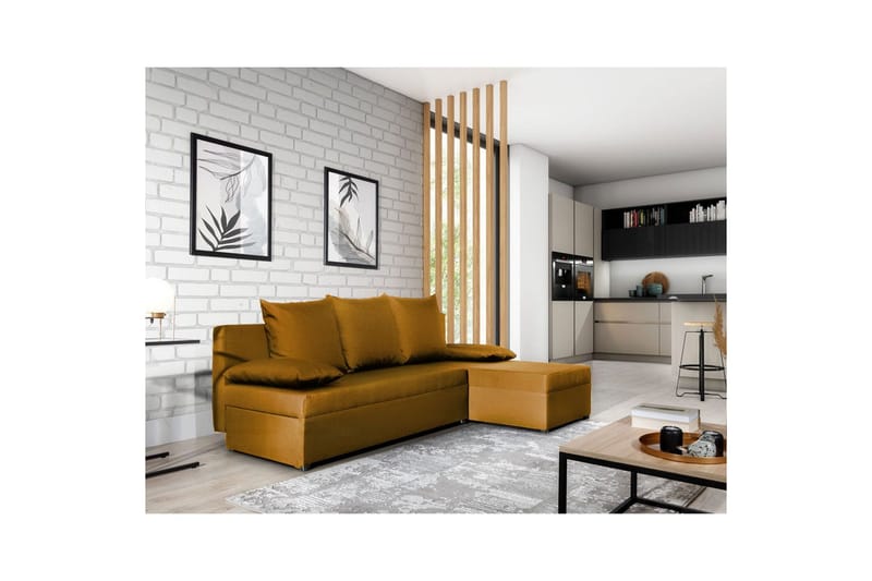 Seksjon Eltap Gino 201x143x90 cm - Nube 45, Gul - Møbler - Sofaer - Sovesofaer