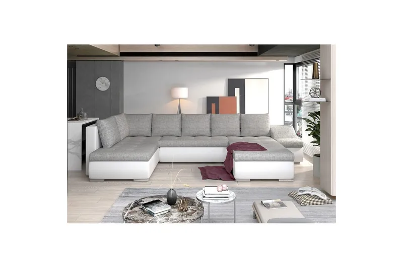 Seksjon Eltap Giovanni 351x82x190 cm - Berlin 01, Soft 17, Grå, Hvit, Høyre - Møbler - Sofaer - Sovesofaer