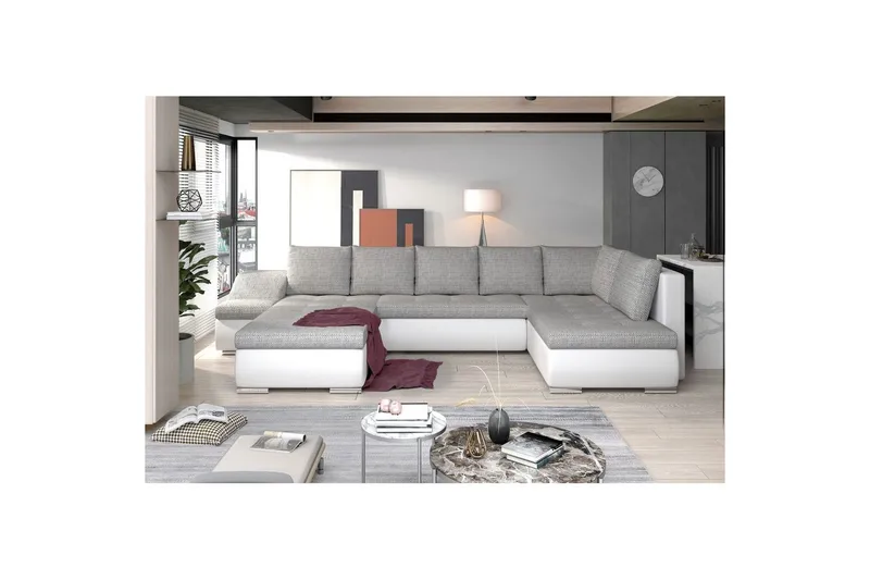 Seksjon Eltap Giovanni 351x82x190 cm - Berlin 01, Soft 17, Grå, Hvit, Venstre - Møbler - Sofaer - Sovesofaer