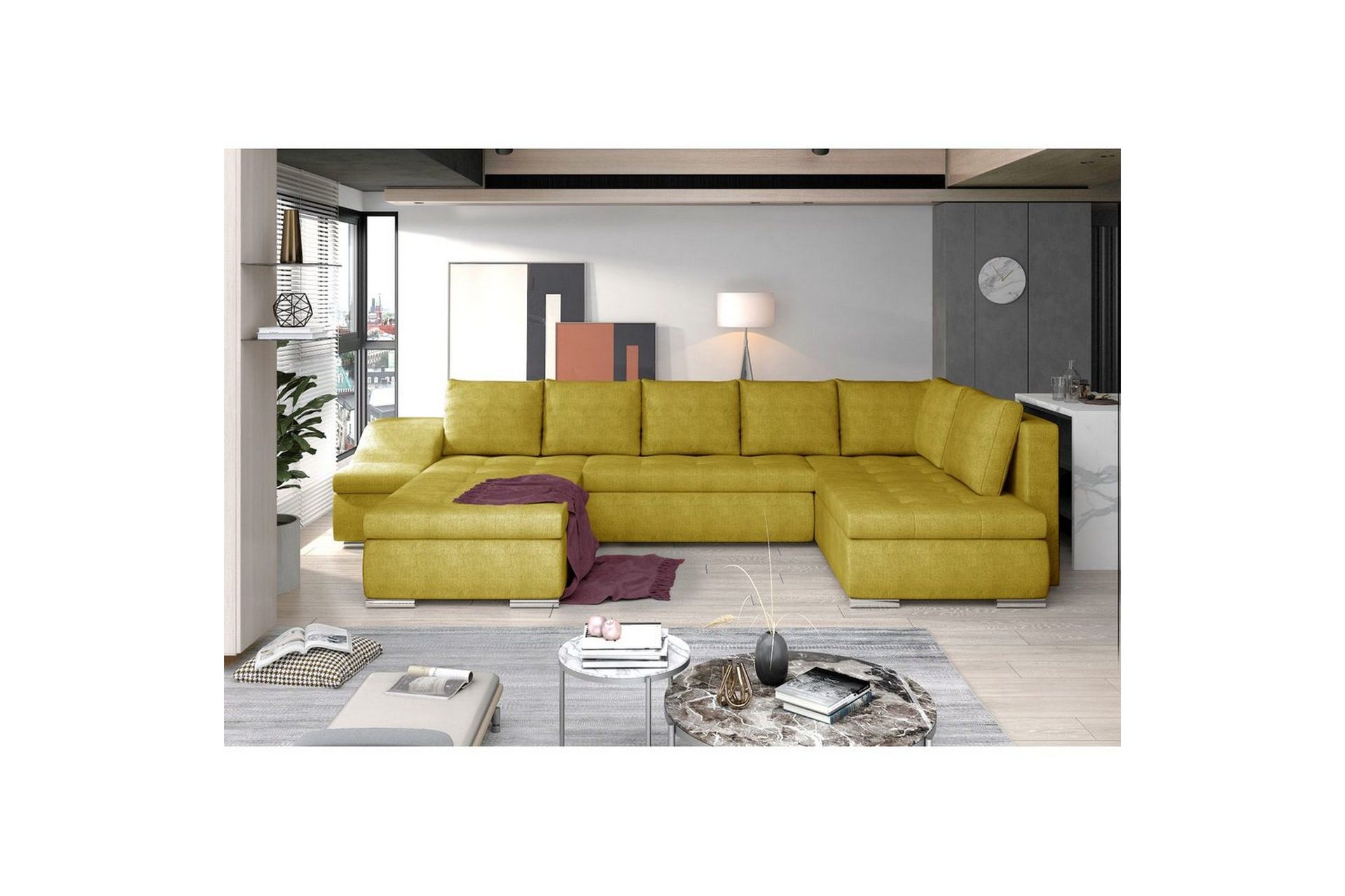 Seksjon Eltap Giovanni 351x82x190 cm - Omega 68, Gul, Venstre