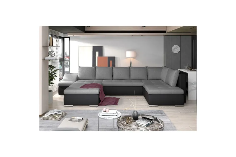 Seksjon Eltap Giovanni 351x82x190 cm - Sawana 05, Soft 11, Grå, Svart, Venstre - Møbler - Sofaer - Sovesofaer