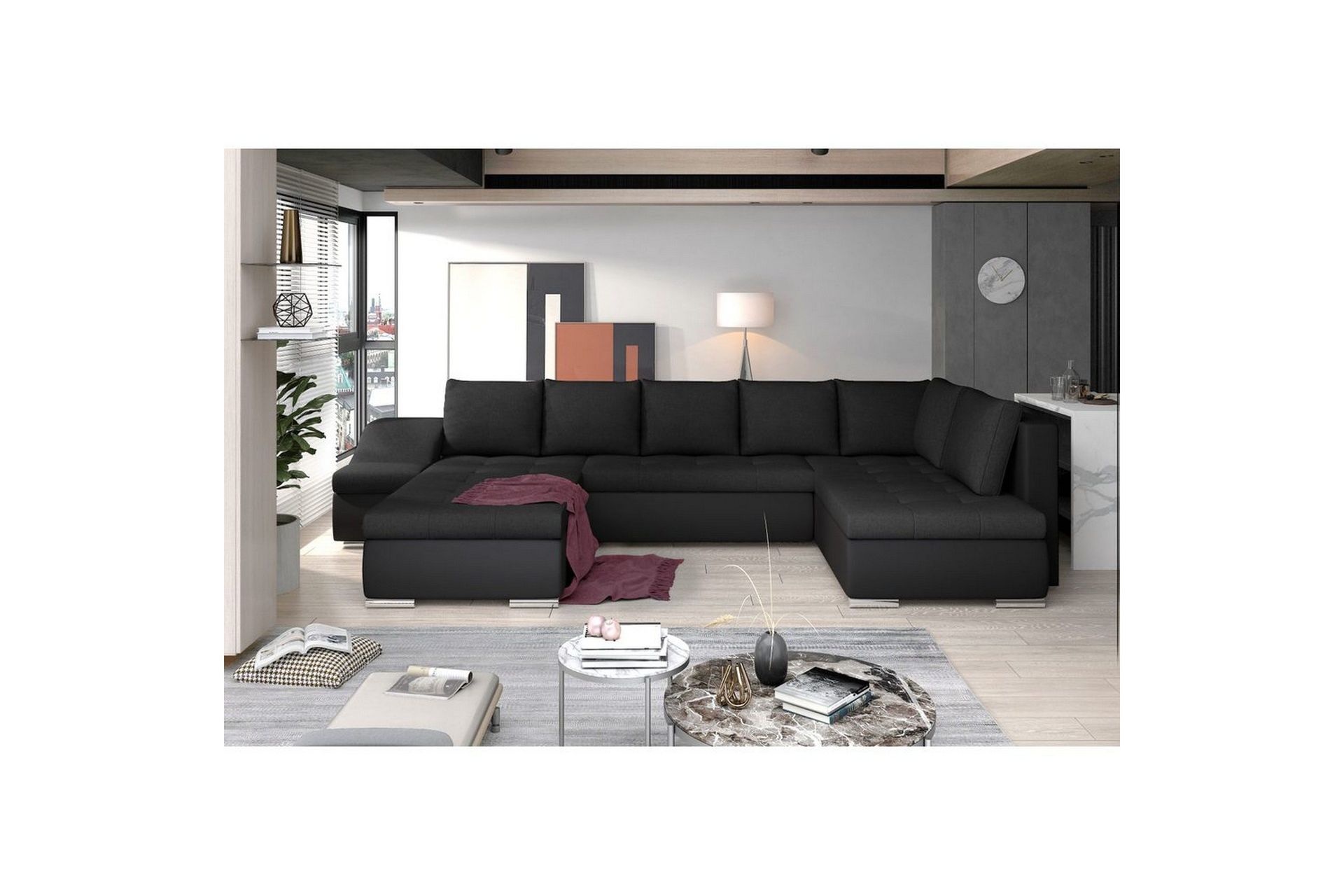 Seksjon Eltap Giovanni 351x82x190 cm - Sawana 14, Soft 11, Svart, Venstre