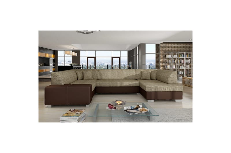 Seksjon Eltap Havana 322x204x72 cm - Berlin 03, Soft 66, Beige, Mørkebrun, Høyre - Møbler - Sofaer - Sovesofaer