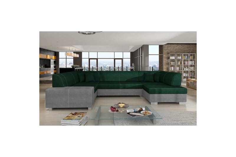 Seksjon Eltap Havana 322x204x72 cm - Kronos 19, Paros 05, Mørk Grønn, Lys Grå, Høyre - Møbler - Sofaer - Sovesofaer