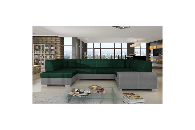 Seksjon Eltap Havana 322x204x72 cm - Kronos 19, Paros 05, Mørk Grønn, Lys Grå, Venstre - Møbler - Sofaer - Sovesofaer