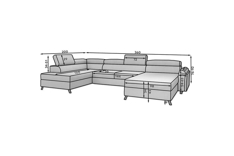 Seksjon Eltap Josette 360x200x92 cm - Grande 75, Grønn, Venstre - Møbler - Sofaer - Sovesofaer