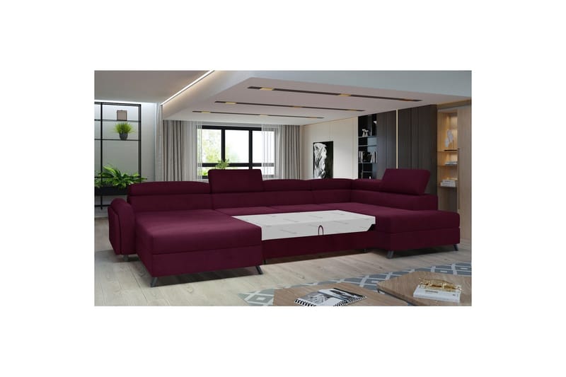 Seksjon Eltap Josette 360x200x92 cm - Mat Velvet 68, Rød, Høyre - Møbler - Sofaer - Sovesofaer