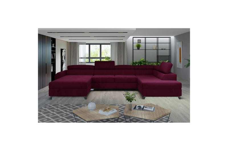 Seksjon Eltap Josette 360x200x92 cm - Mat Velvet 68, Rød, Høyre - Møbler - Sofaer - Sovesofaer