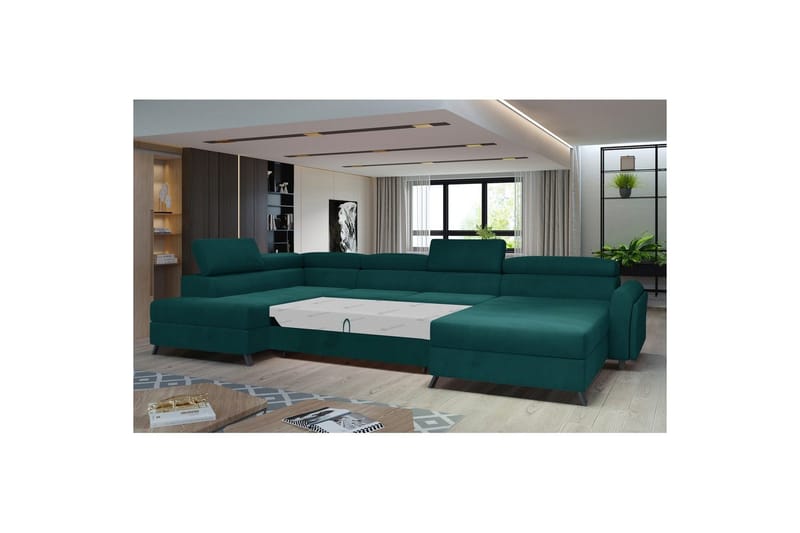 Seksjon Eltap Josette 360x200x92 cm - Mat Velvet 75, Grønn, Venstre - Møbler - Sofaer - Sovesofaer