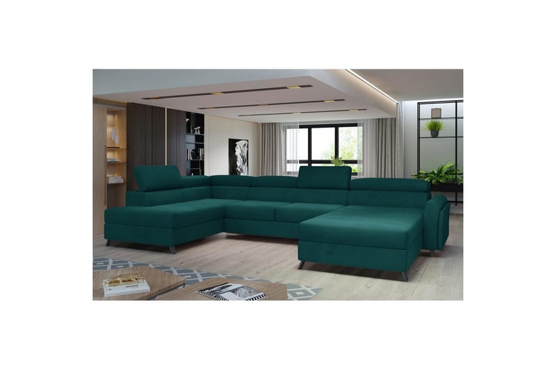 Seksjon Eltap Josette 360x200x92 cm - Mat Velvet 75, Grønn, Venstre - Møbler - Sofaer - Sovesofaer
