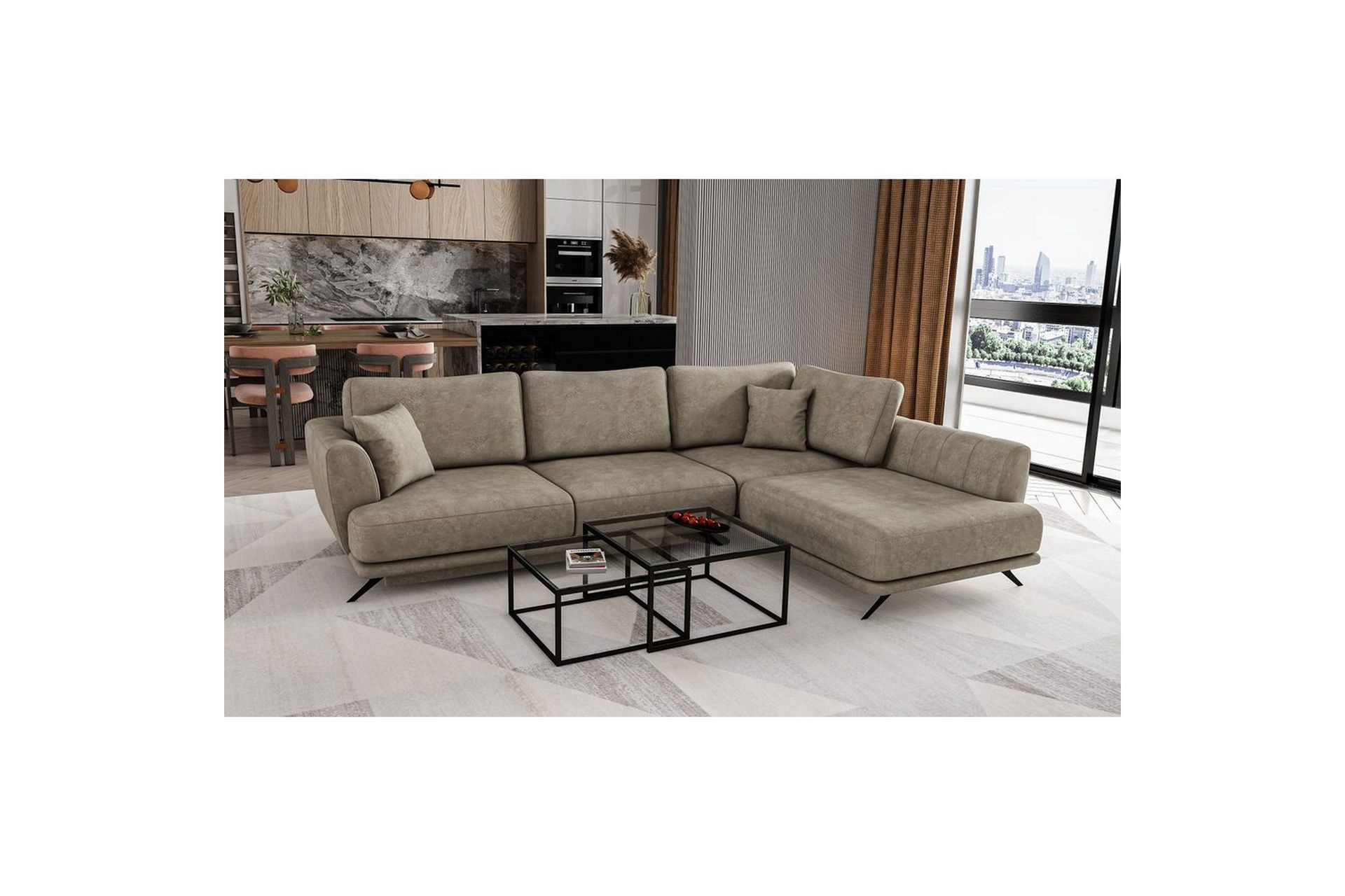 Seksjon Eltap Larde 286x191x90 cm - Leve 18, Beige, Høyre