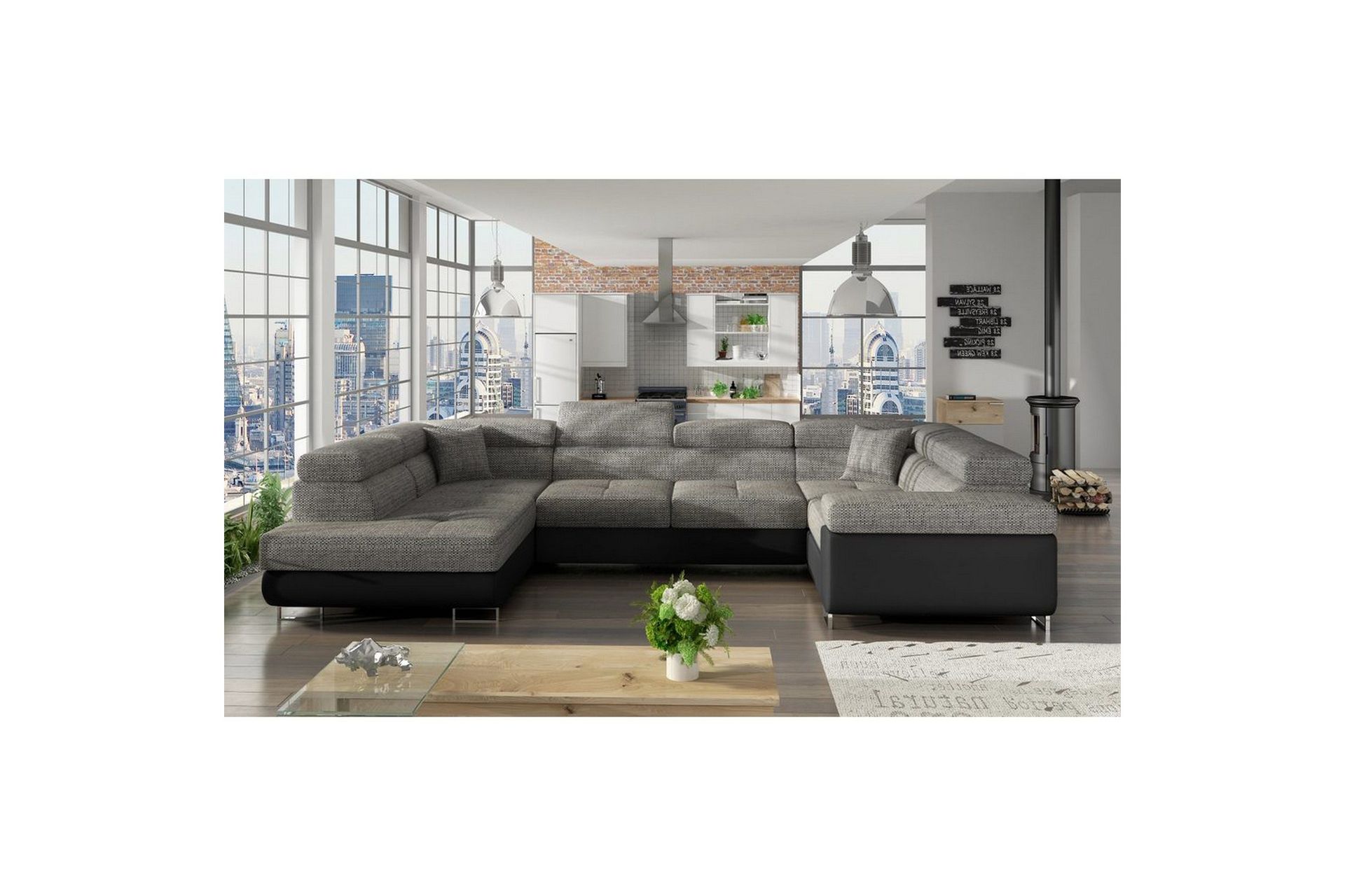 Seksjon Eltap Letto 340x202x90 cm - Berlin 01, Soft 11, Grå, Svart, Venstre
