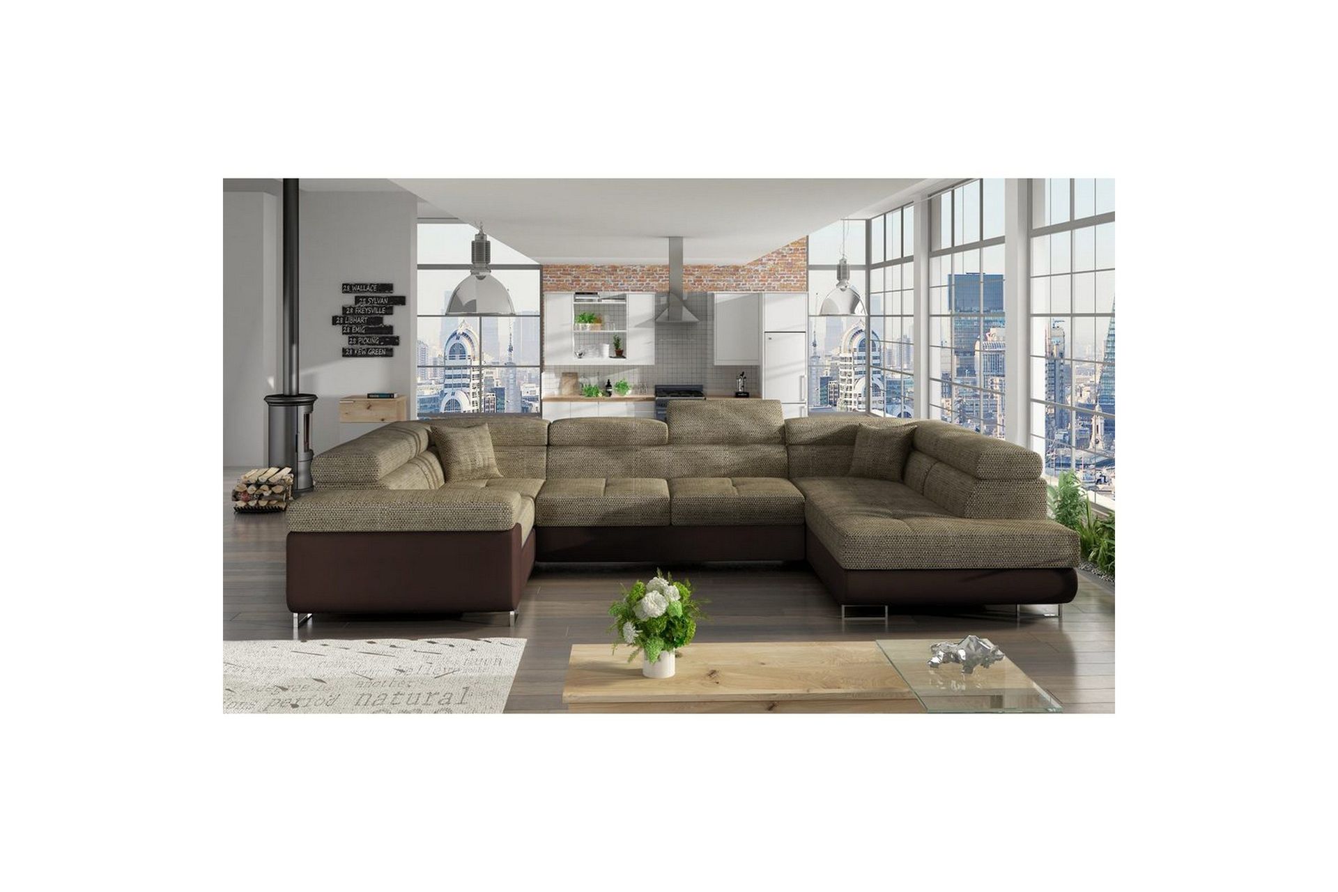 Seksjon Eltap Letto 340x202x90 cm - Berlin 03, myk 66, beige, mørk brun, Høyre