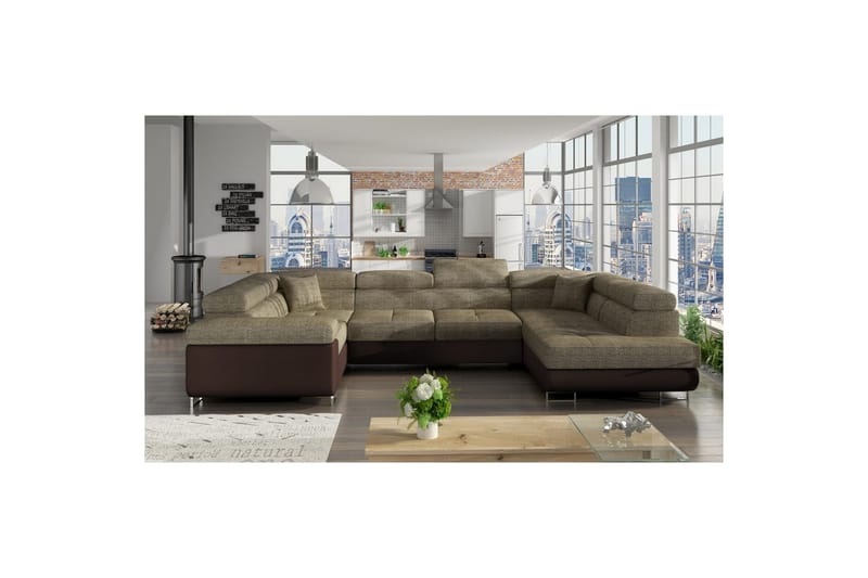 Seksjon Eltap Letto 340x202x90 cm - Berlin 03, myk 66, beige, mørk brun, Høyre - Møbler - Sofaer - Sovesofaer