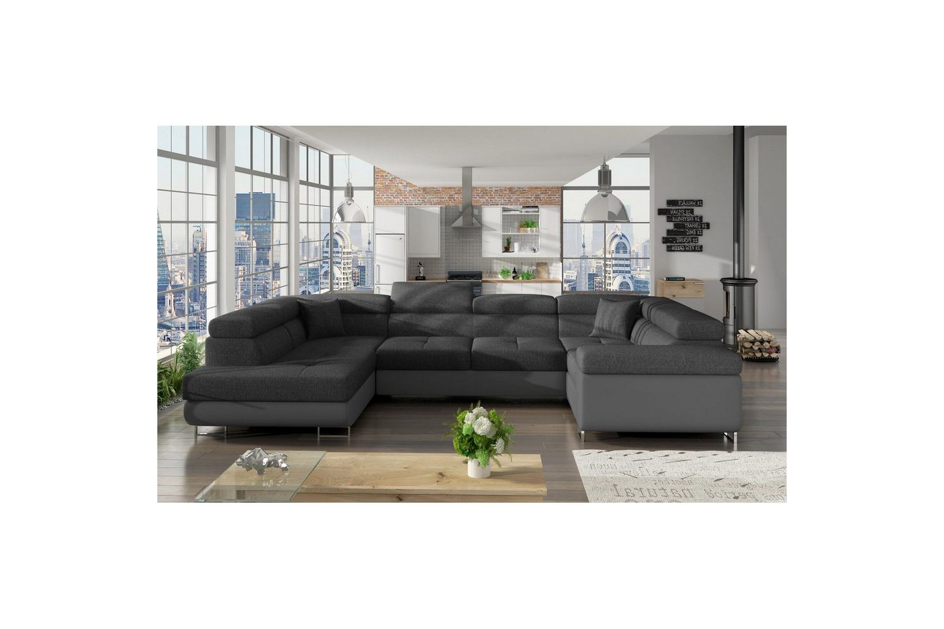 Seksjon Eltap Letto 340x202x90 cm - Inari 96, Myk 29, Mørk Grå, Grå, Venstre