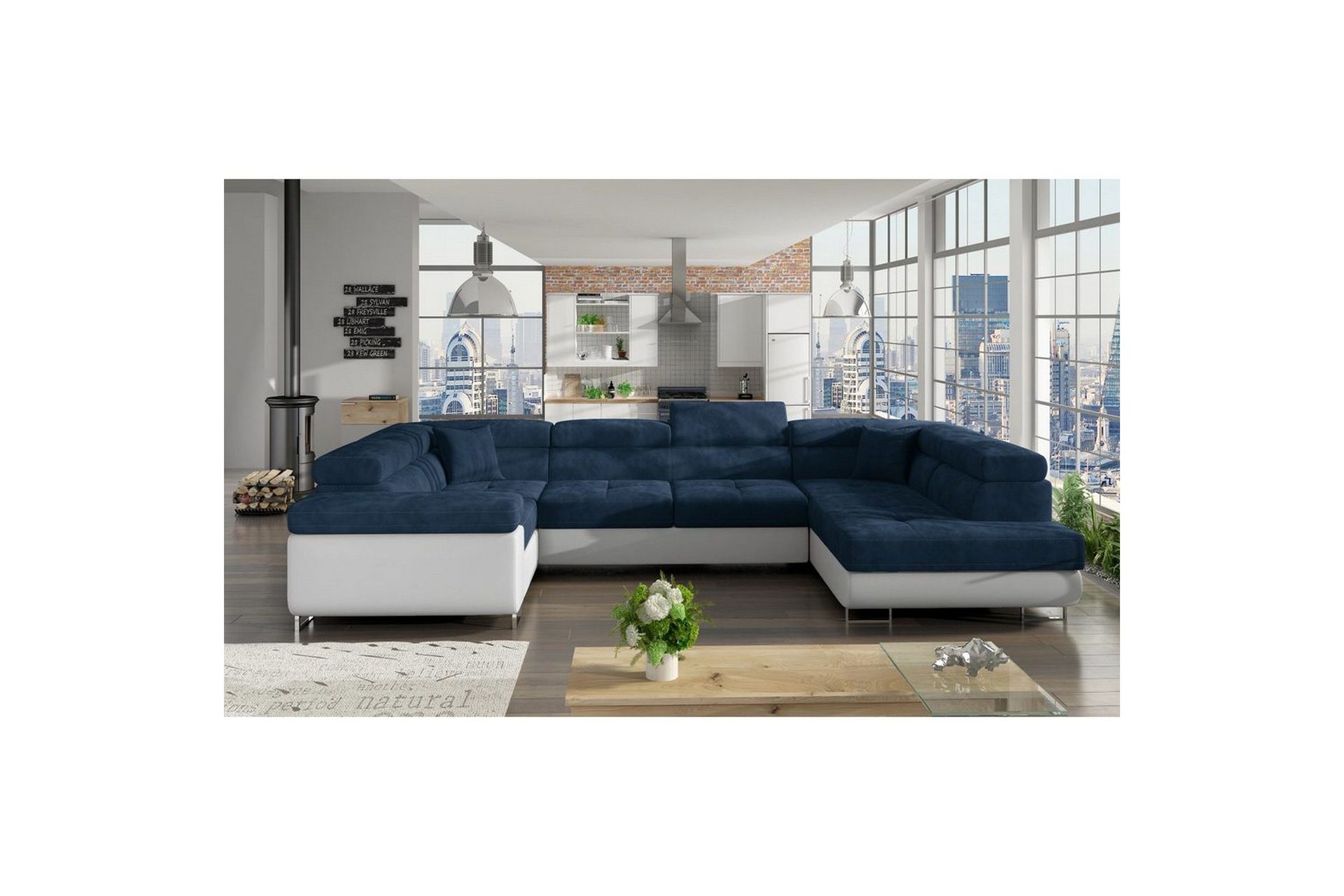 Seksjon Eltap Letto 340x202x90 cm - Kronos 09, Soft 17, Mørk Blå, Hvit, Høyre