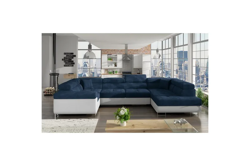 Seksjon Eltap Letto 340x202x90 cm - Kronos 09, Soft 17, Mørk Blå, Hvit, Høyre - Møbler - Sofaer - Sovesofaer