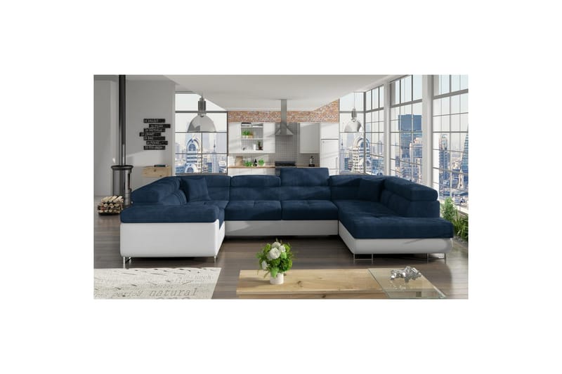 Seksjon Eltap Letto 340x202x90 cm - Kronos 09, Soft 17, Mørk Blå, Hvit, Høyre - Møbler - Sofaer - Sovesofaer