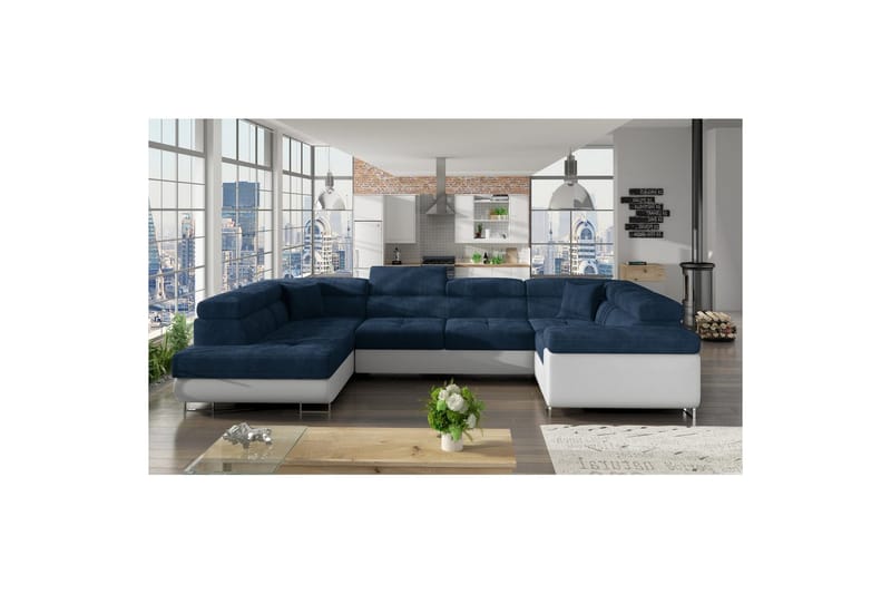 Seksjon Eltap Letto 340x202x90 cm - Kronos 09, Soft 17, Mørk Blå, Hvit, Venstre - Møbler - Sofaer - Sovesofaer