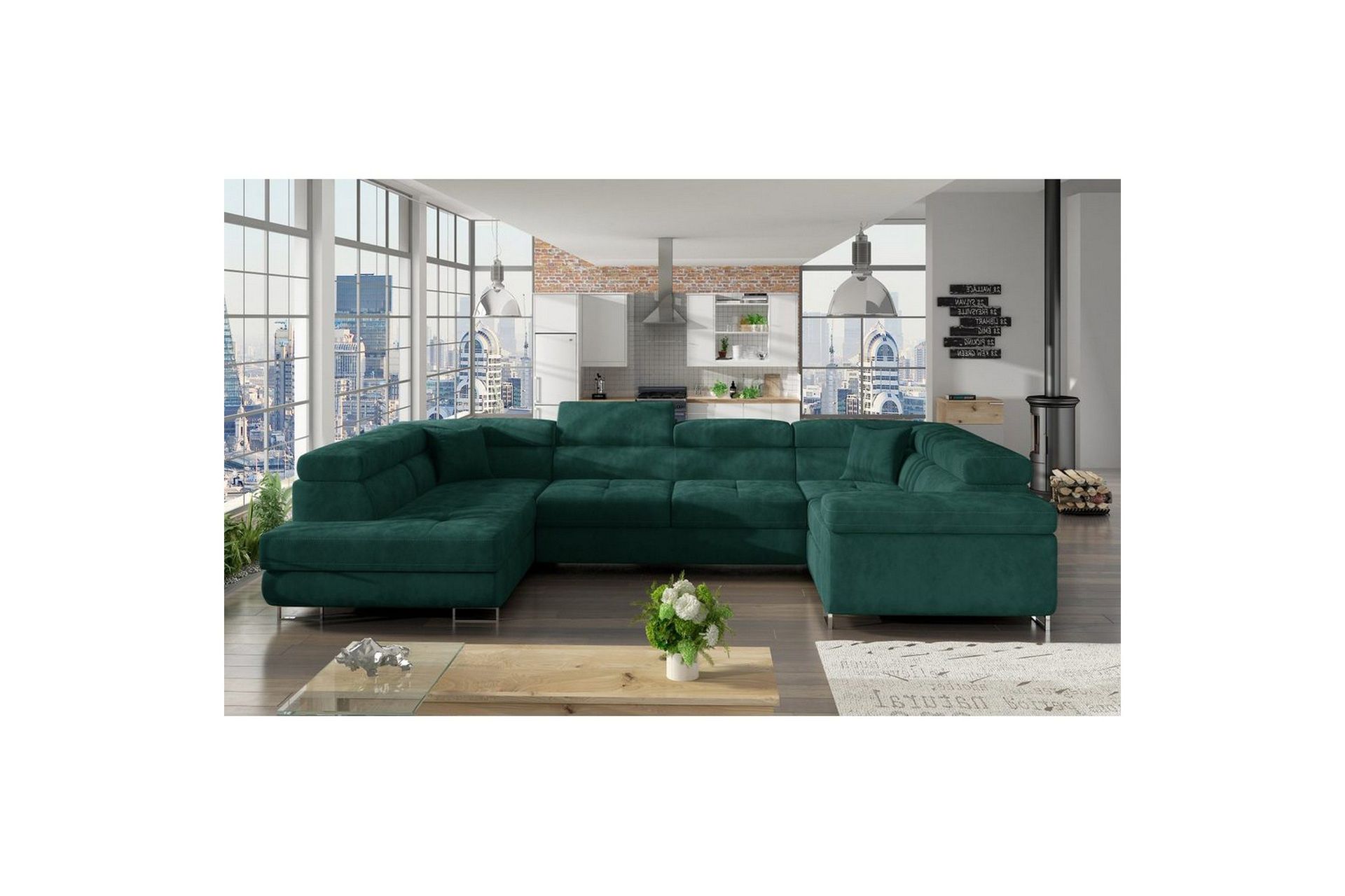 Seksjon Eltap Letto 340x202x90 cm - Kronos 19, Mørk Grønn, Venstre