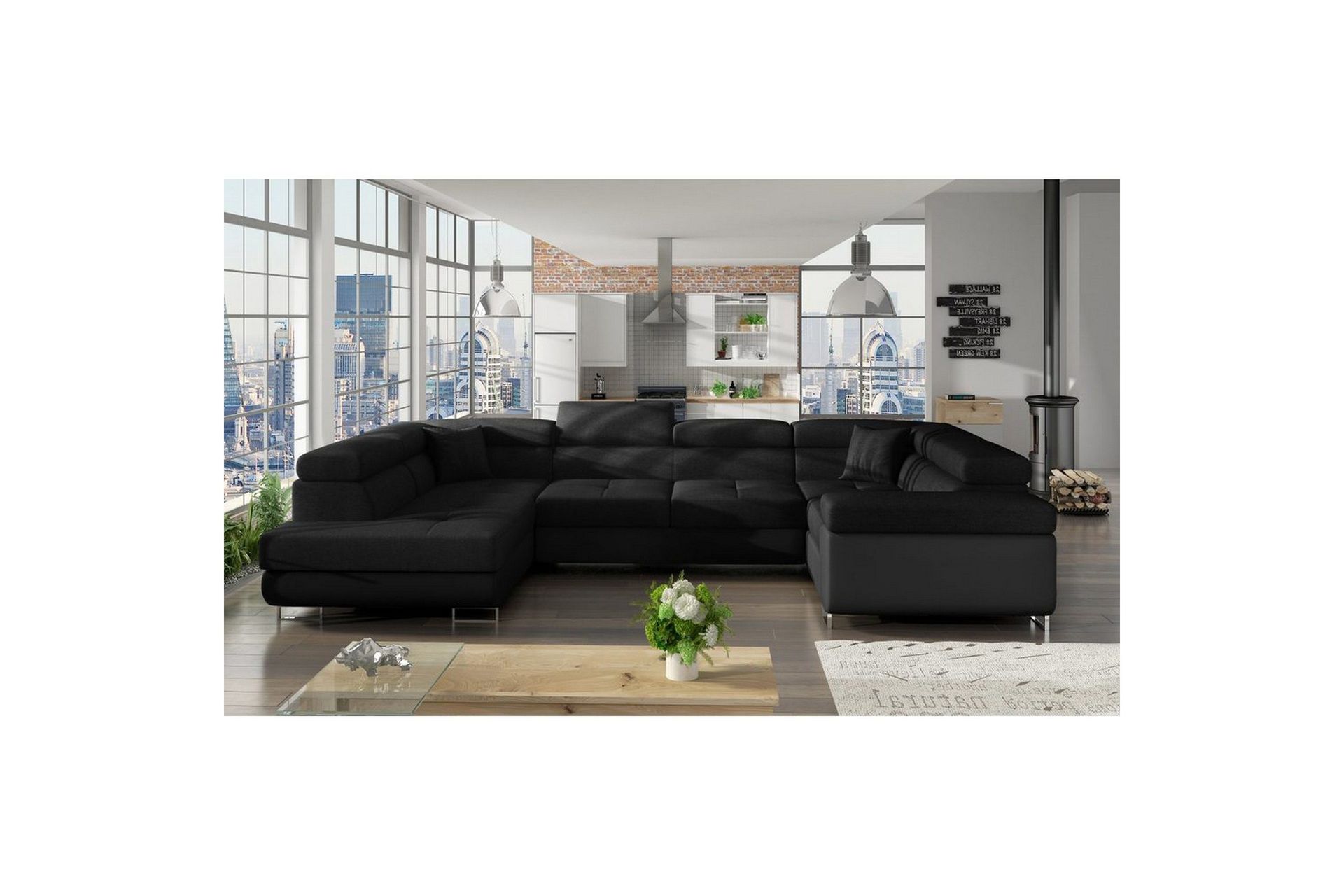 Seksjon Eltap Letto 340x202x90 cm - Sawana 14, Soft 11, Svart, Svart, Venstre