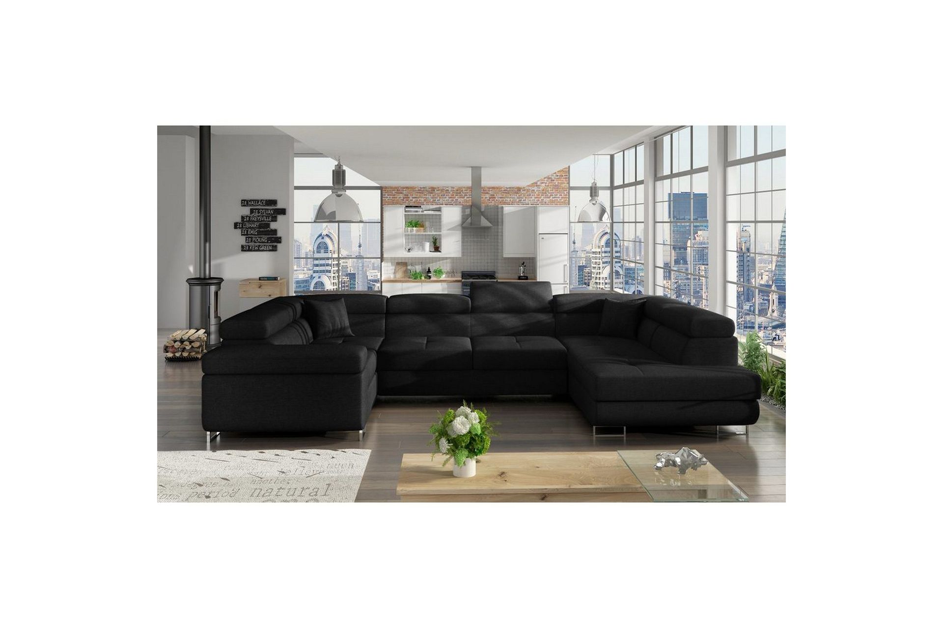 Seksjon Eltap Letto 340x202x90 cm - Sawana 14, Svart, Høyre