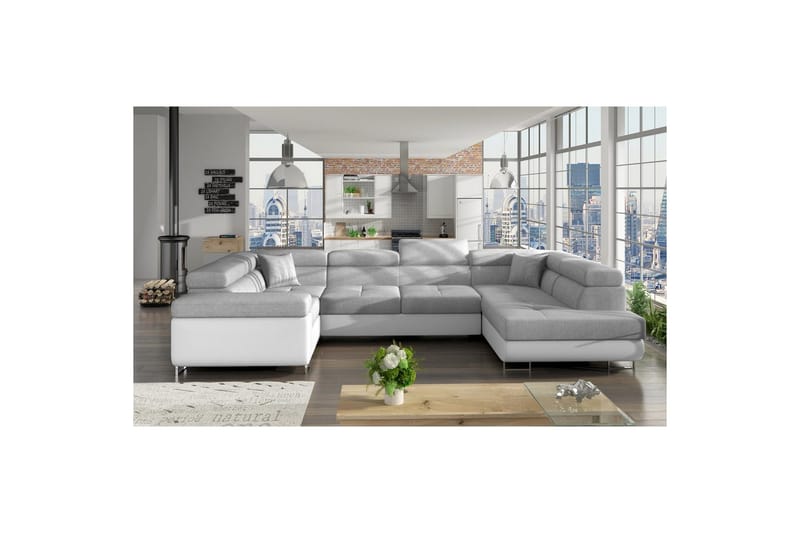 Seksjon Eltap Letto 340x202x90 cm - Sawana 21, Myk 17, Grå, Hvit, Høyre - Møbler - Sofaer - Sovesofaer