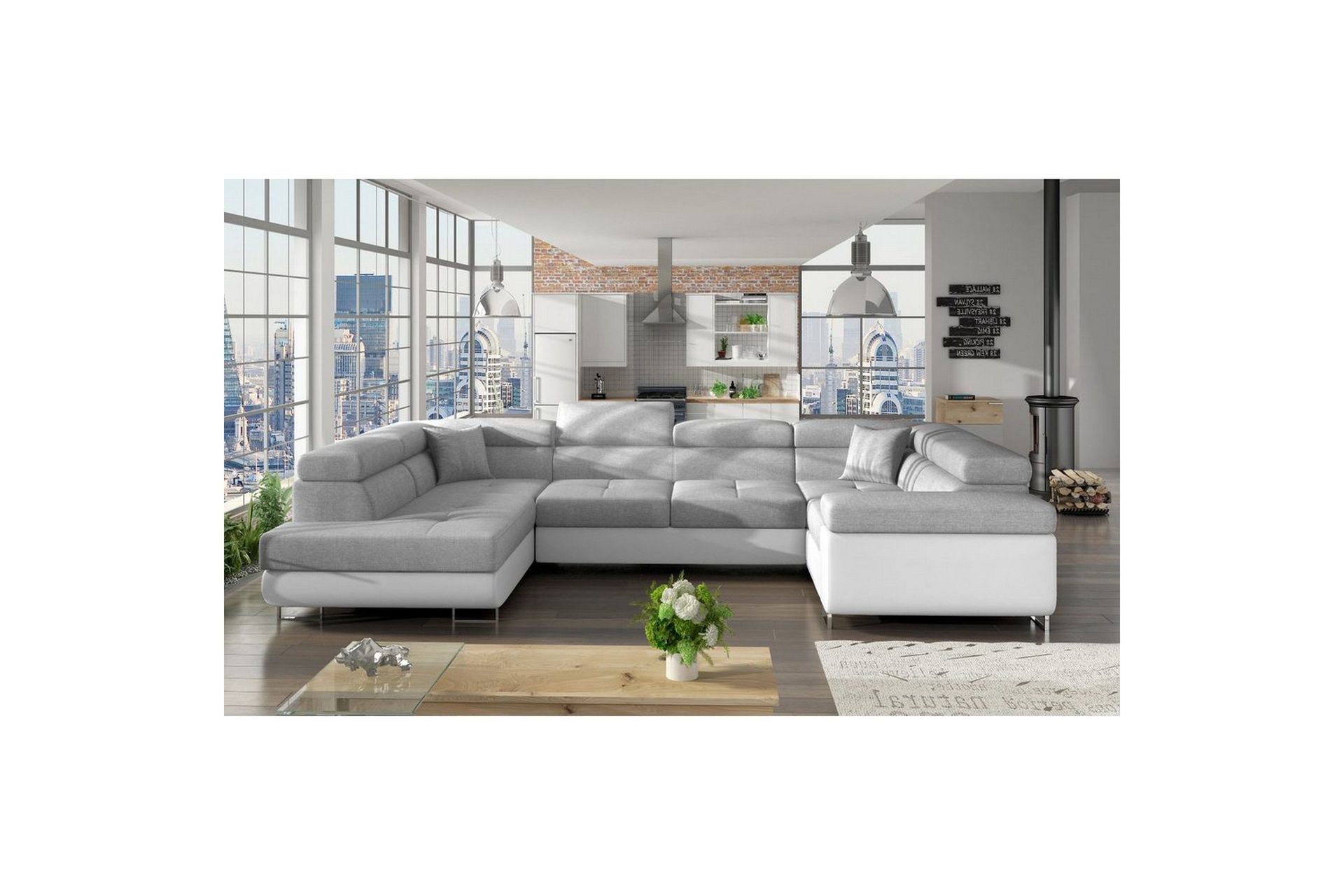 Seksjon Eltap Letto 340x202x90 cm - Sawana 21, Myk 17, Grå, Hvit, Venstre