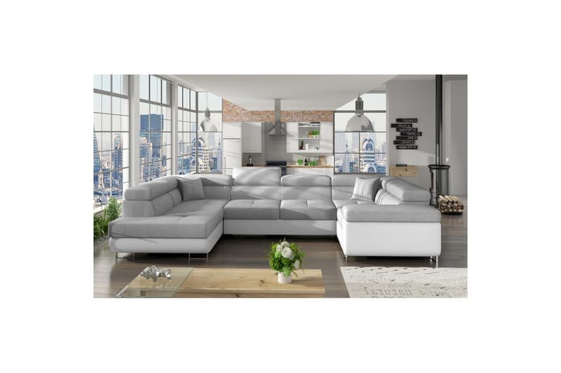 Seksjon Eltap Letto 340x202x90 cm - Sawana 21, Myk 17, Grå, Hvit, Venstre - Møbler - Sofaer - Sovesofaer