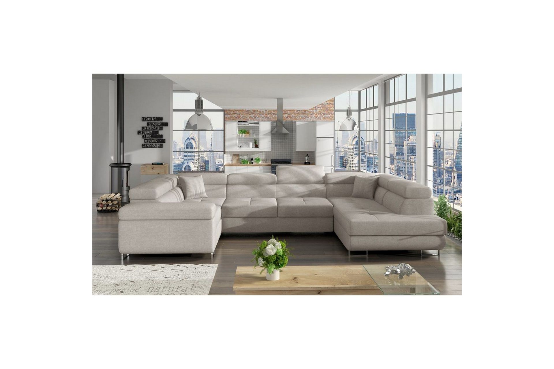 Seksjon Eltap Letto 340x202x90 cm - Trekk 02, Lys grå, Høyre