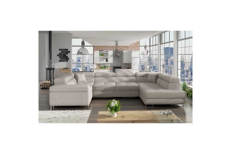 Seksjon Eltap Letto 340x202x90 cm - Trekk 02, Lys grå, Høyre - Møbler - Sofaer - Sovesofaer