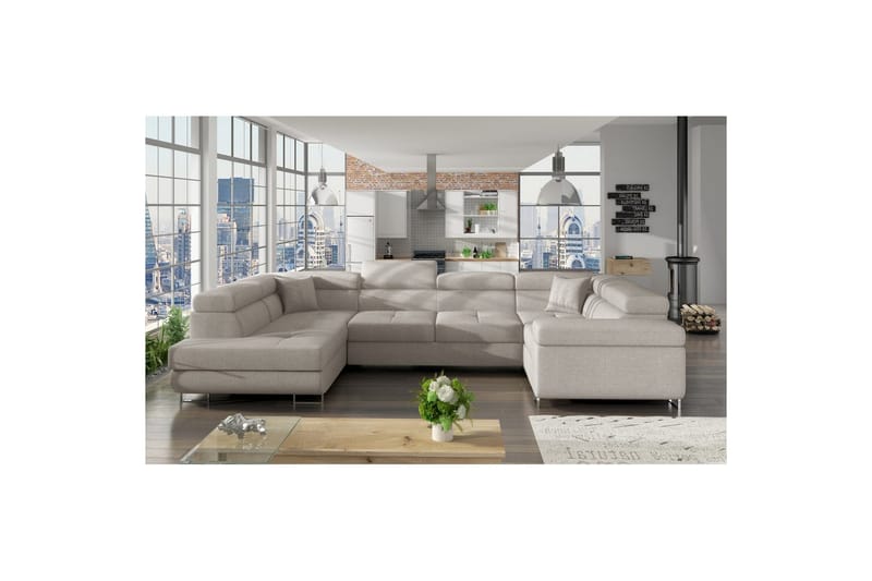 Seksjon Eltap Letto 340x202x90 cm - Trekk 02, Lys grå, Venstre - Møbler - Sofaer - Sovesofaer