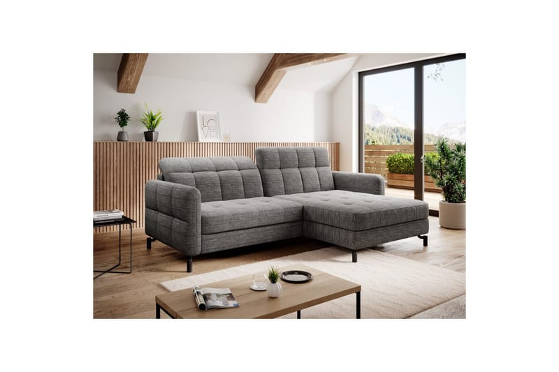 Seksjon Eltap Lorelle 225x160x105 cm - Berlin 01, Grå, Høyre - Møbler - Sofaer - Sovesofaer