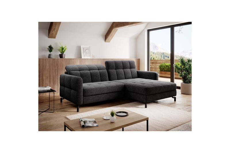 Seksjon Eltap Lorelle 225x160x105 cm - Berlin 02, Svart, Høyre - Møbler - Sofaer - Sovesofaer