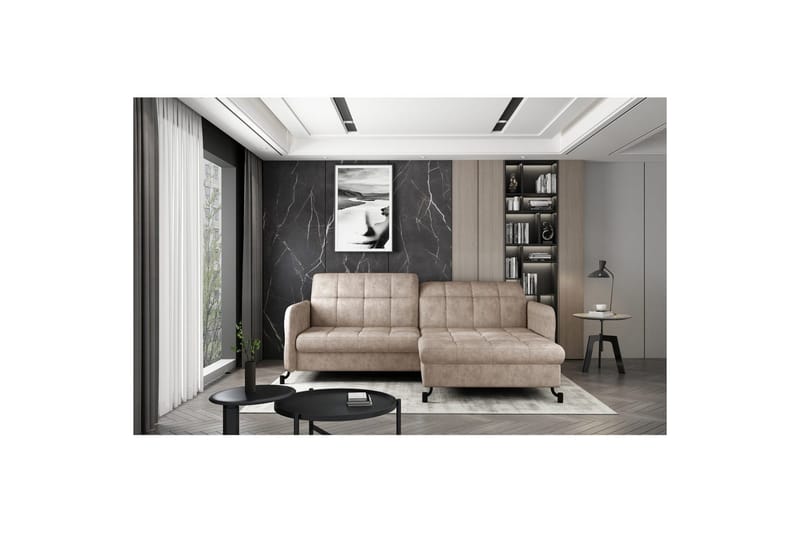 Seksjon Eltap Lorelle 225x160x105 cm - Dora 21, Beige, Høyre - Møbler - Sofaer - Sovesofaer