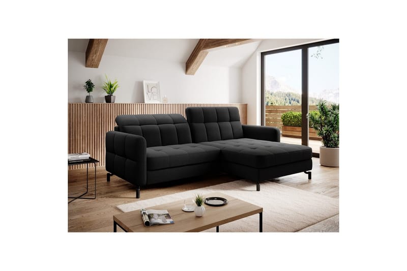 Seksjon Eltap Lorelle 225x160x105 cm - Inari 100, Svart, Høyre - Møbler - Sofaer - Sovesofaer