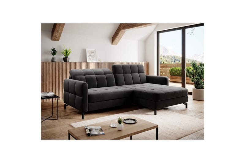 Seksjon Eltap Lorelle 225x160x105 cm - Kronos 07, Svart, Høyre - Møbler - Sofaer - Sovesofaer