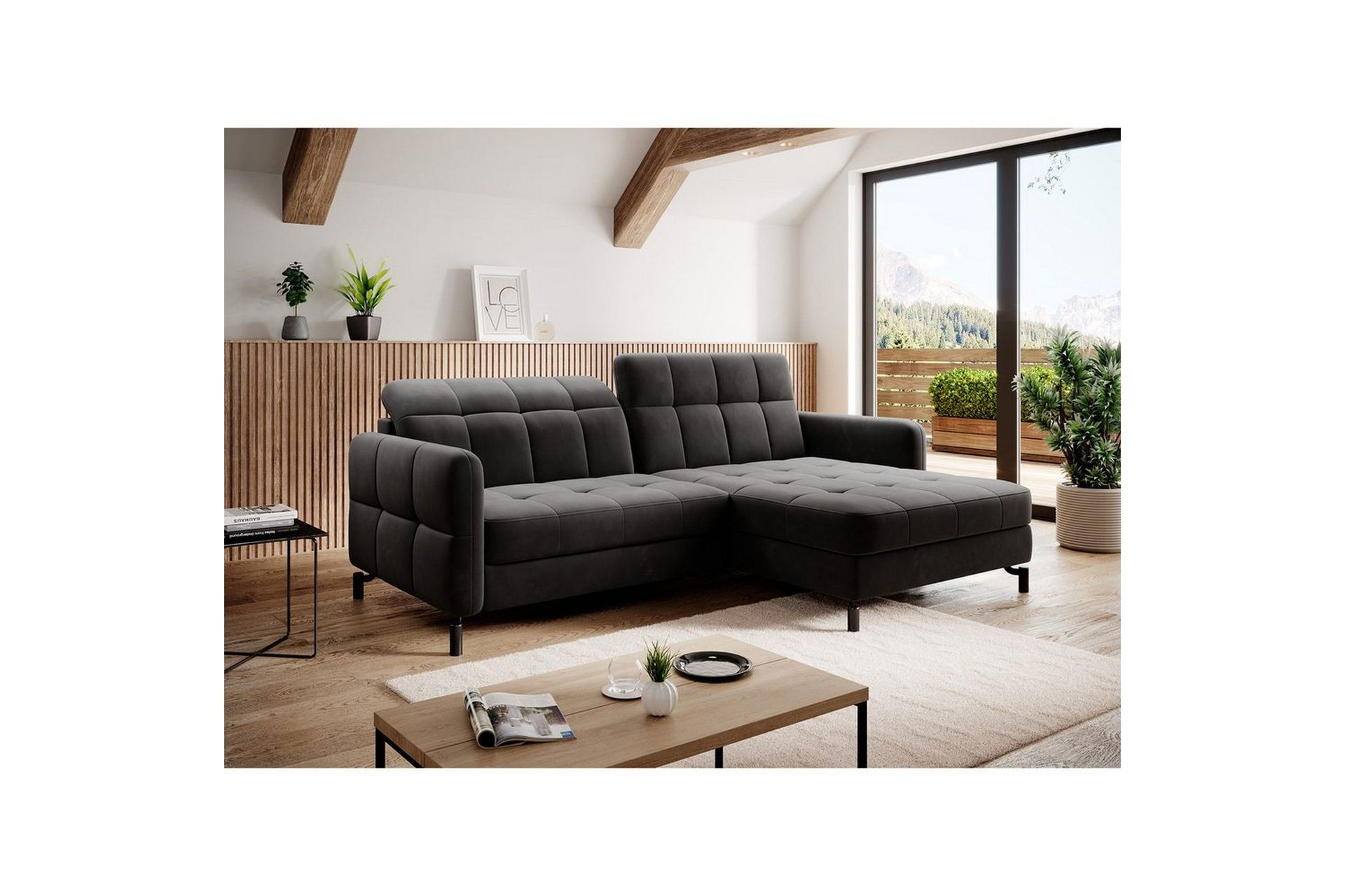 Seksjon Eltap Lorelle 225x160x105 cm - Kronos 07, Svart, Høyre