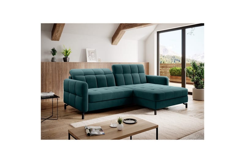 Seksjon Eltap Lorelle 225x160x105 cm - Mat Velvet 75, Grønn, Høyre - Møbler - Sofaer - Sovesofaer