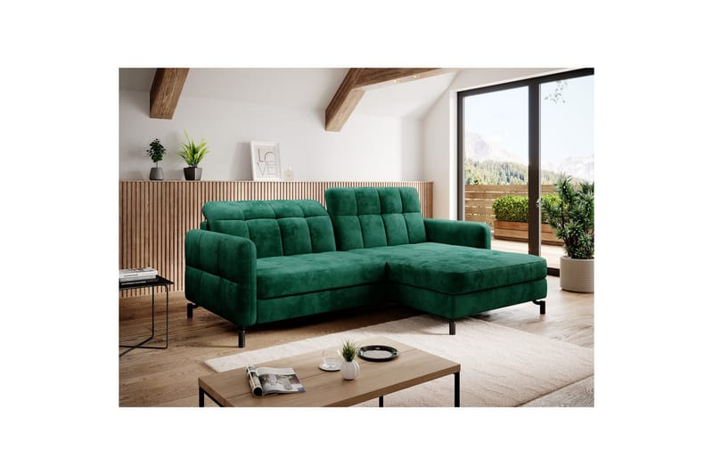 Seksjon Eltap Lorelle 225x160x105 cm - Monolith 37, Grønn, Høyre - Møbler - Sofaer - Sovesofaer