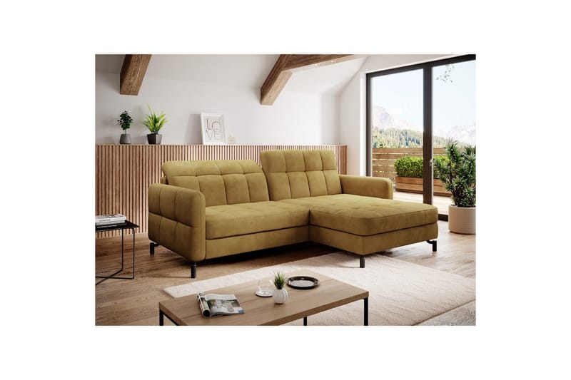 Seksjon Eltap Lorelle 225x160x105 cm - Monolith 48, Gul, Høyre - Møbler - Sofaer - Sovesofaer