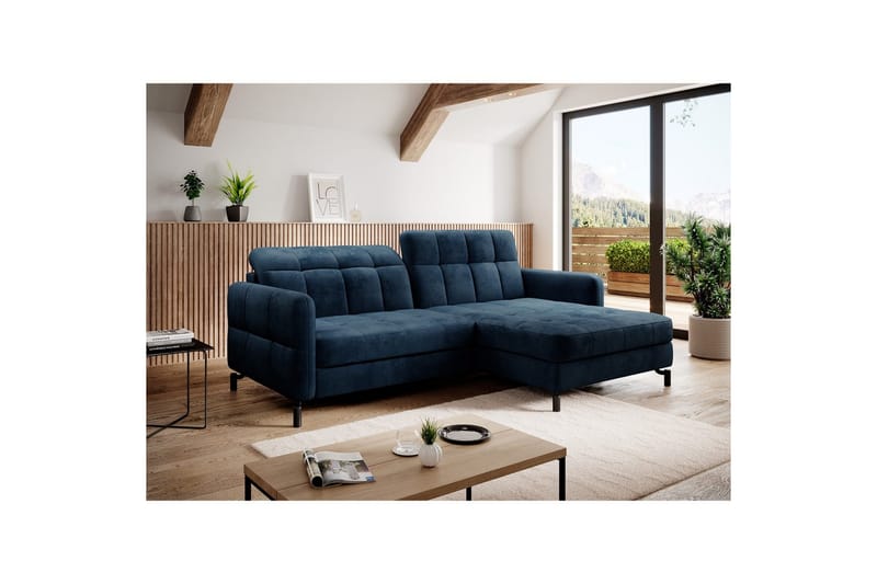 Seksjon Eltap Lorelle 225x160x105 cm - Monolith 77, Blå, Høyre - Møbler - Sofaer - Sovesofaer
